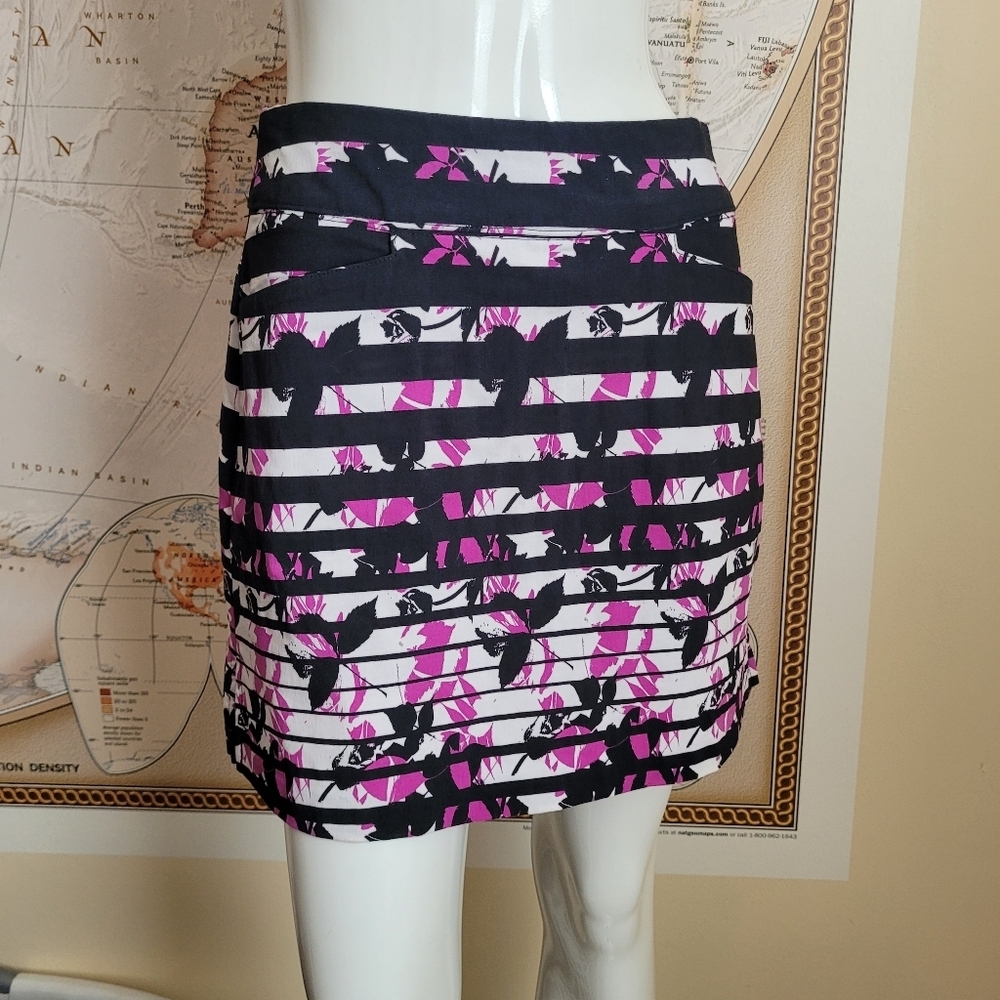 Lady Hagen black white stripes pink abstract floral print golf skirt sporty 2